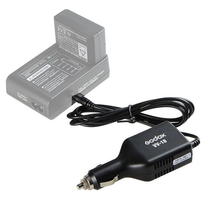 Godox VV18 AC Car Charger for Ving Series Camera Flashes - Dual Power Supply for On-the-Go Photography & Studio Shooting