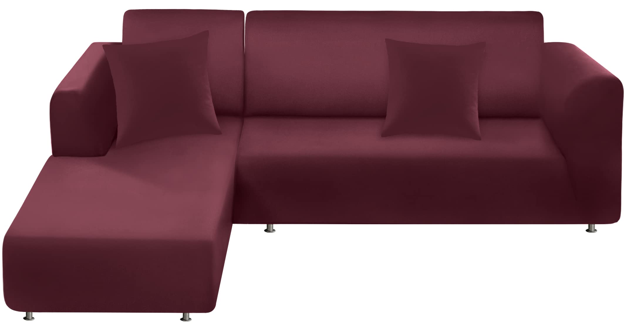 Stretchable L-Shaped Sectional Sofa Cover 2-Piece Set with Pillowcases - Soft Furniture Protector Slipcover for 3-Seater Couches (Burgundy) - Perfect for Living Room, Family Room & Home Theater Seating Protection