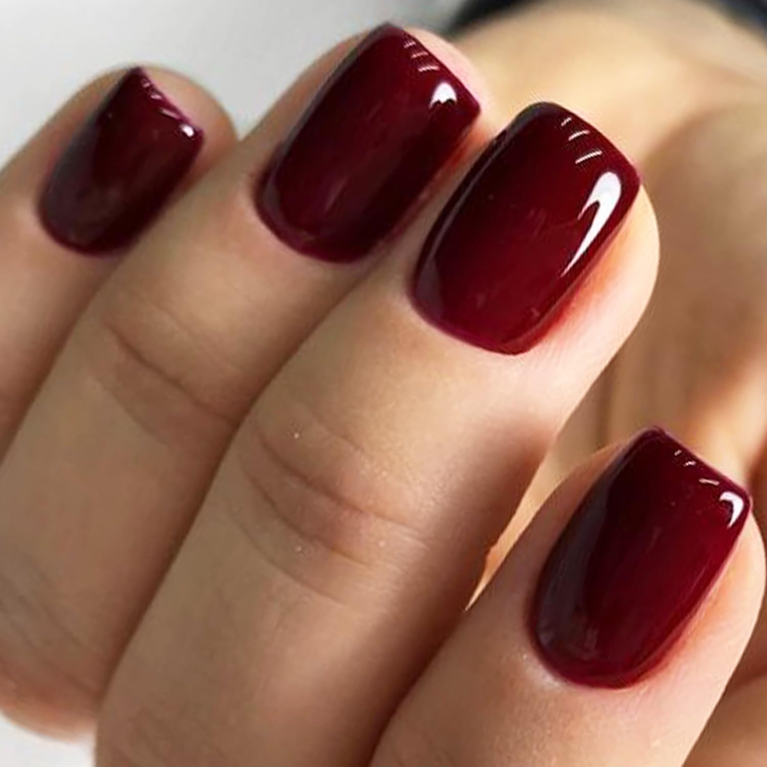 GLAMERMAID Dark Red Press on Nails - Extra Short Square Winter Gel Nails | Burgundy Fake Nails with Glossy Finish | Reusable Acrylic False Nails Kit for Women | Perfect for Parties, Weddings & Everyday Manicure