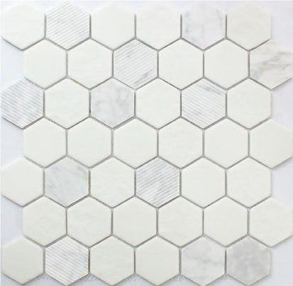 Hexagon Mosaic Tile Carrara White Marble - Peel and Stick Backsplash for Kitchen, Bathroom, Shower Wall Decor