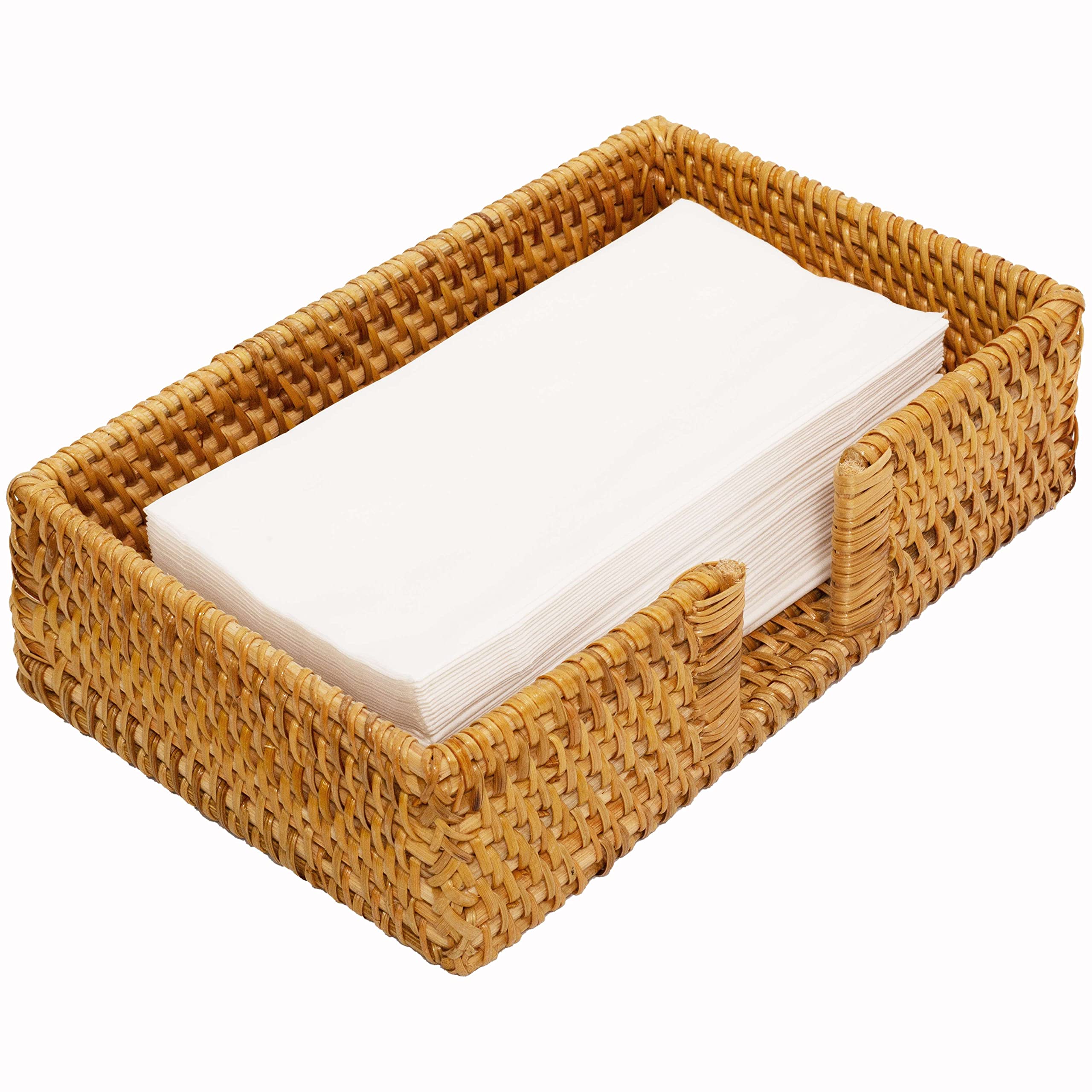 Rattan Bathroom Towel Holder - Wicker Toilet Tank Basket 9.4 x 5.9 x 2.4 Inch - Honey Brown Tissue & Hand Towel Storage for Bathroom, Kitchen Countertop, Luncheon & Guest Napkin Tray - Perfect for Farmhouse, Coastal & Boho Home Decor