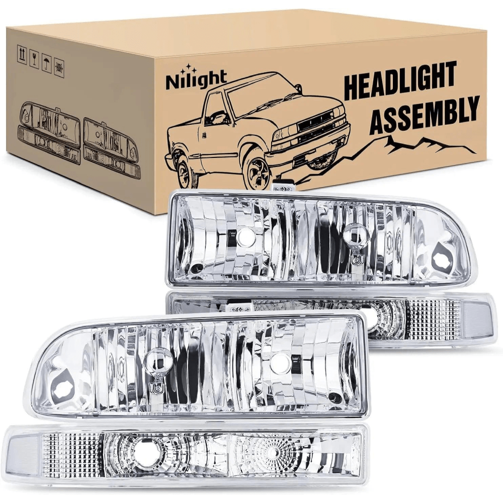 1998-2005 Chevy Blazer S10 Headlight Assembly - Chrome Housing with Clear Lens - Perfect for Night Driving & Off-Road Adventures