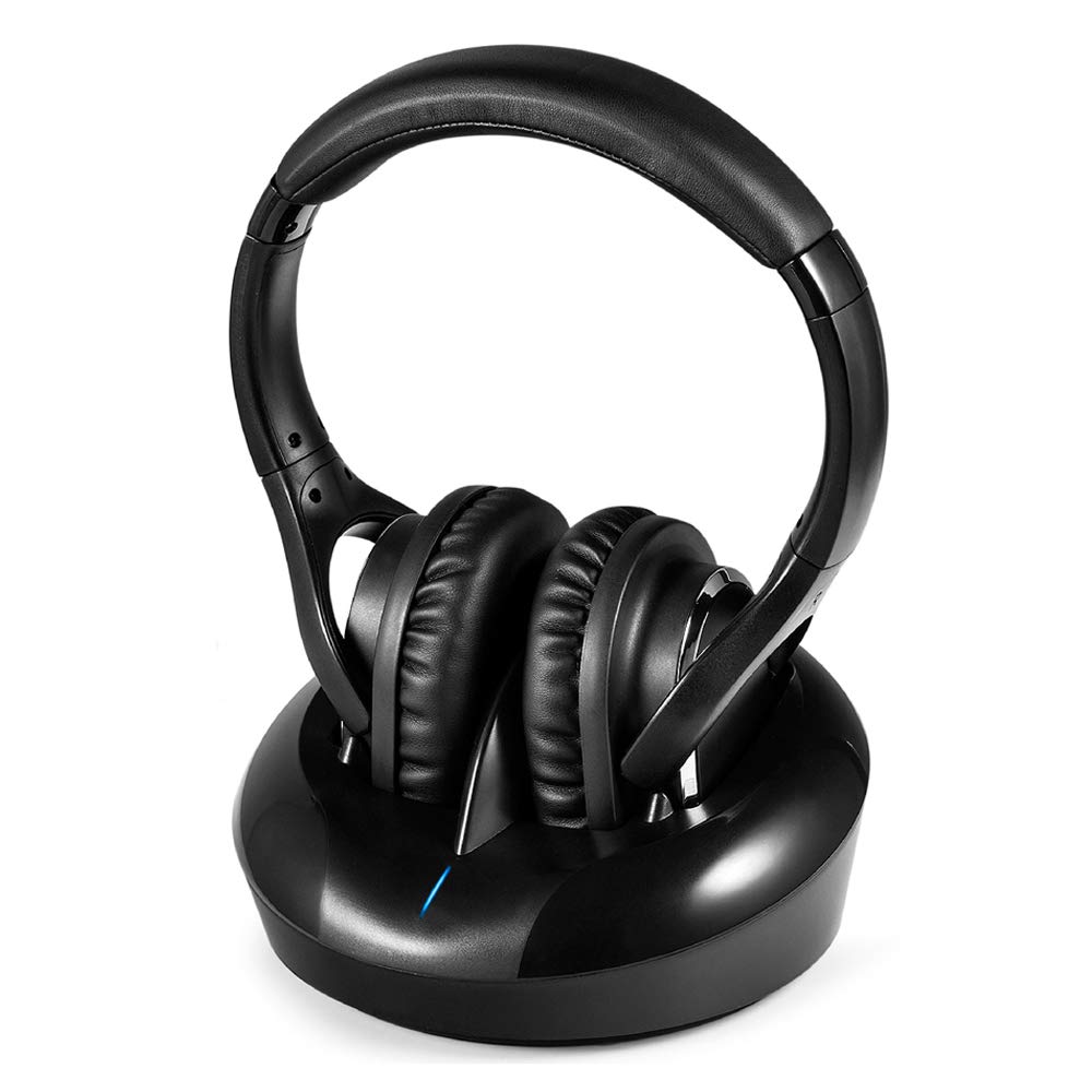 Wireless RF TV Headphones with 2.4GHz UHF HiFi Transmitter - 328ft Long Range, Clear Stereo Sound, Charging Dock - Compatible with Smart TV, PC, Phone & Laptop - Perfect for Late Night Viewing, Gaming & Home Theater Use