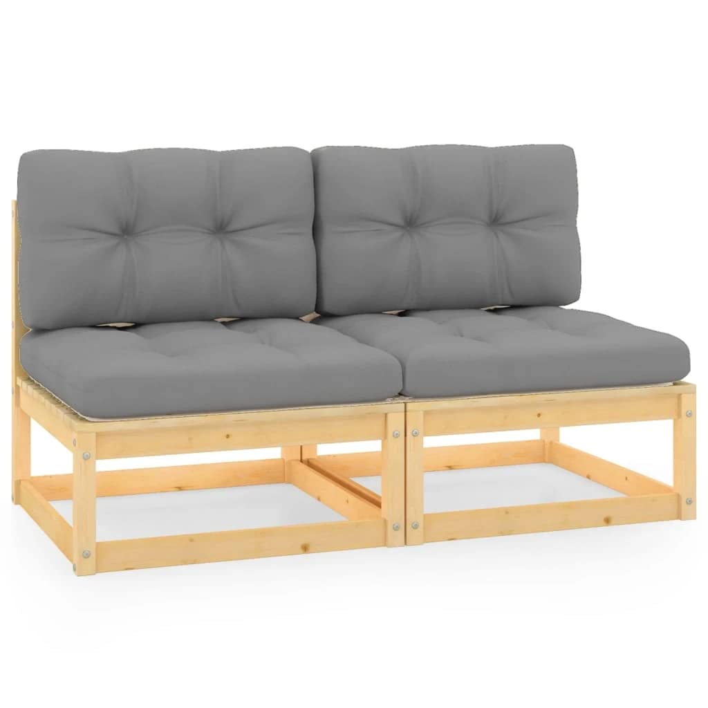 vidaXL 2-Piece Patio Sofa Set with Gray Cushions - Solid Pinewood Outdoor Furniture for Garden, Deck, and Backyard Relaxation