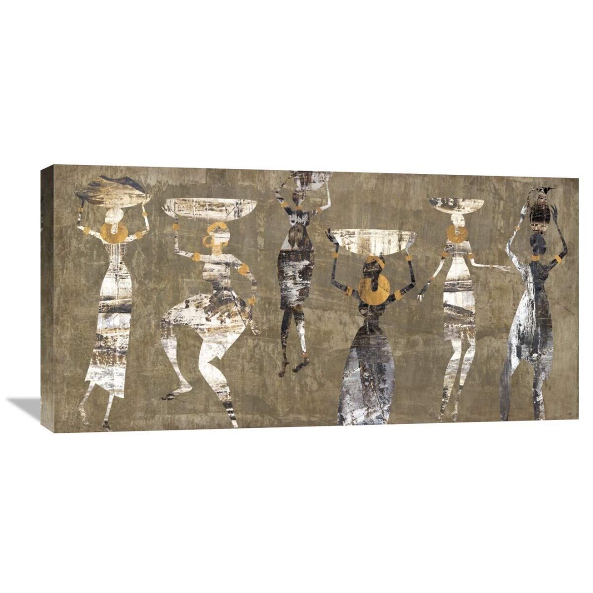 African Dance Stretched Canvas Wall Art by Cynthia Fields - Brown Framed Painting for Living Room, Bedroom & Office Decor