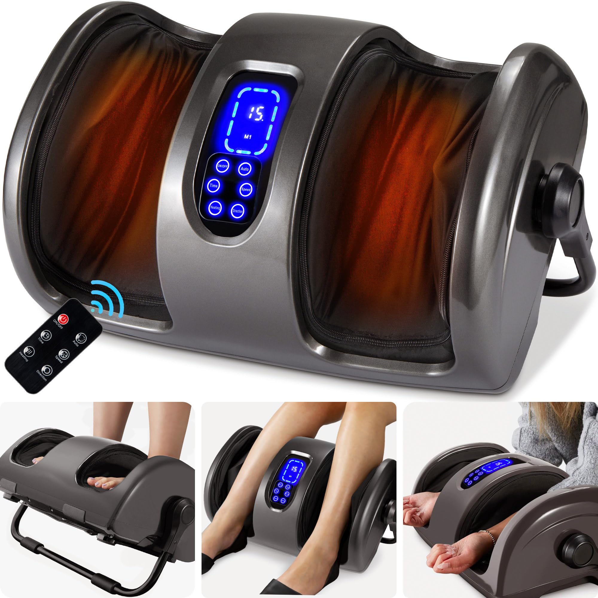 Best Choice Products Heated Shiatsu Foot Massager for Pain Relief, Plantar Fasciitis & Neuropathy - Improves Blood Circulation w/ Compact Design - Gray - Perfect for Home, Office & Relaxation After Workout
