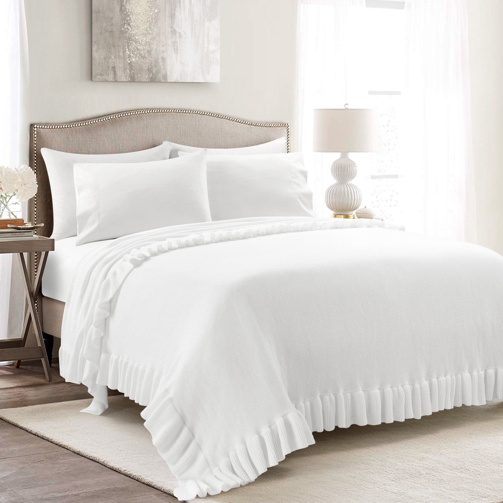 Reyna Soft Knitted Ruffle Blanket - Cozy Throw Coverlet for Bed, Couch & Nursery - Perfect for Gift, Winter Warmth & Home Decor