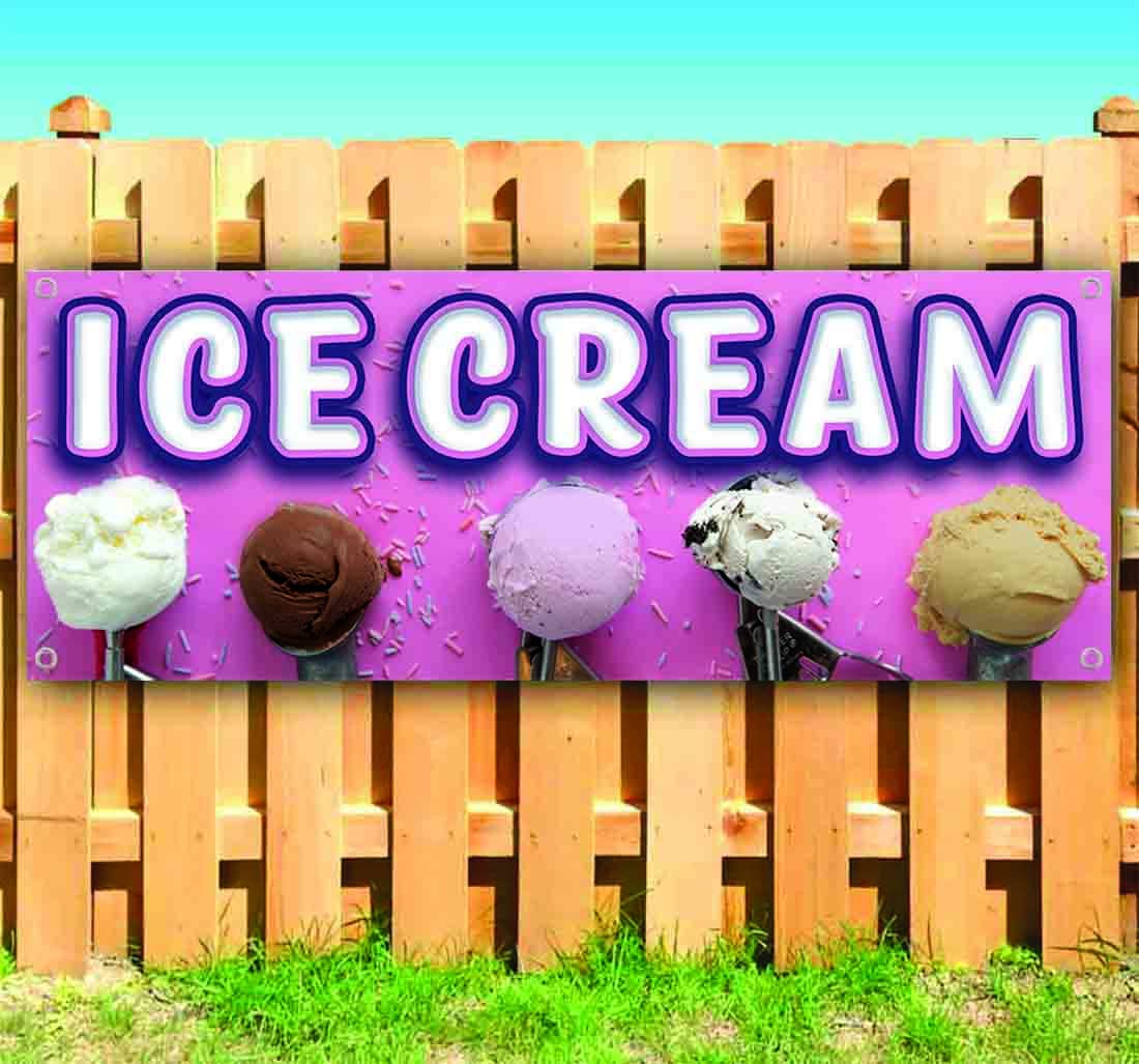 13 oz Heavy-Duty Vinyl Ice Cream Banner with Metal Grommets - Single-Sided, Non-Fabric - Perfect for Ice Cream Shops, Dessert Parlors & Summer Events