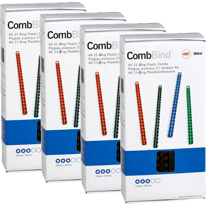 4 Pack GBC Plastic Binding Comb Spine - 21 Loop, 14mm, A4 Size, Black (100 Combs) | Perfect for Office Documents, School Reports & Presentation Binding