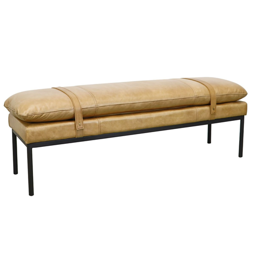 Bayley Genuine Leather Bench with Adjustable Straps - Tan Brown - Stylish and Durable Seating for Living Room, Bedroom, or Entryway