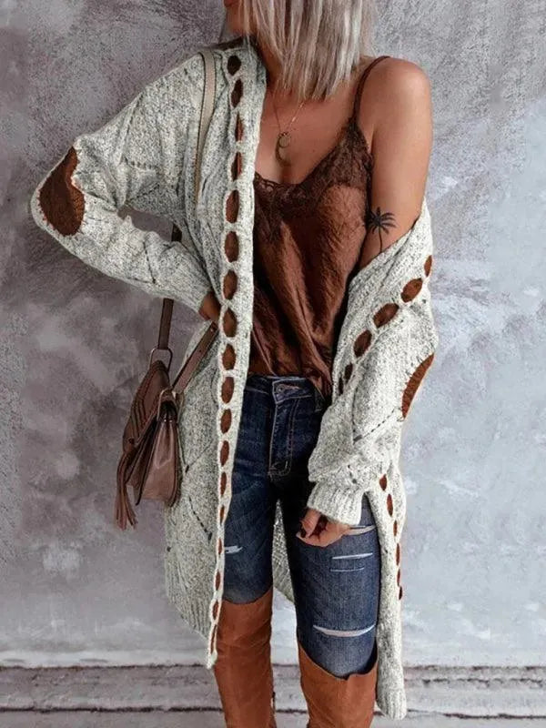 Women's Casual Panel Hooded Cardigan Sweater - Soft & Stylish Knitwear for Layering, Lounge & Everyday Wear