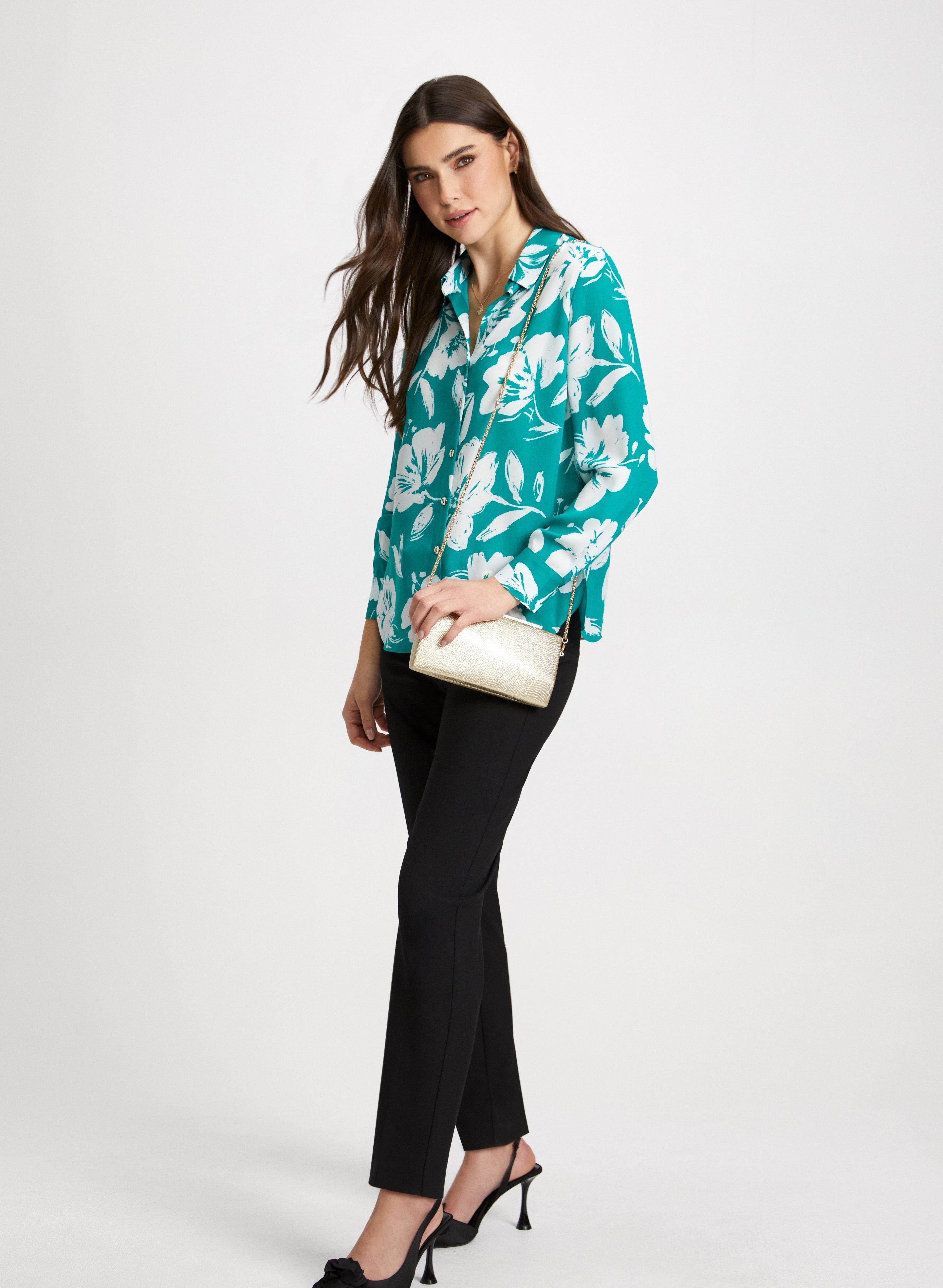 Floral Print Blouse & Slim Leg Pants Set - Women's Fashion Outfit for Office, Party & Casual Wear