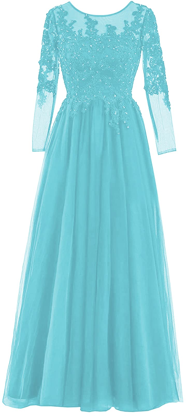 Elegant Long Sleeve Mother of The Bride Dress - Tulle Formal Evening Gown with Lace Appliques for Weddings, Prom & Special Occasions