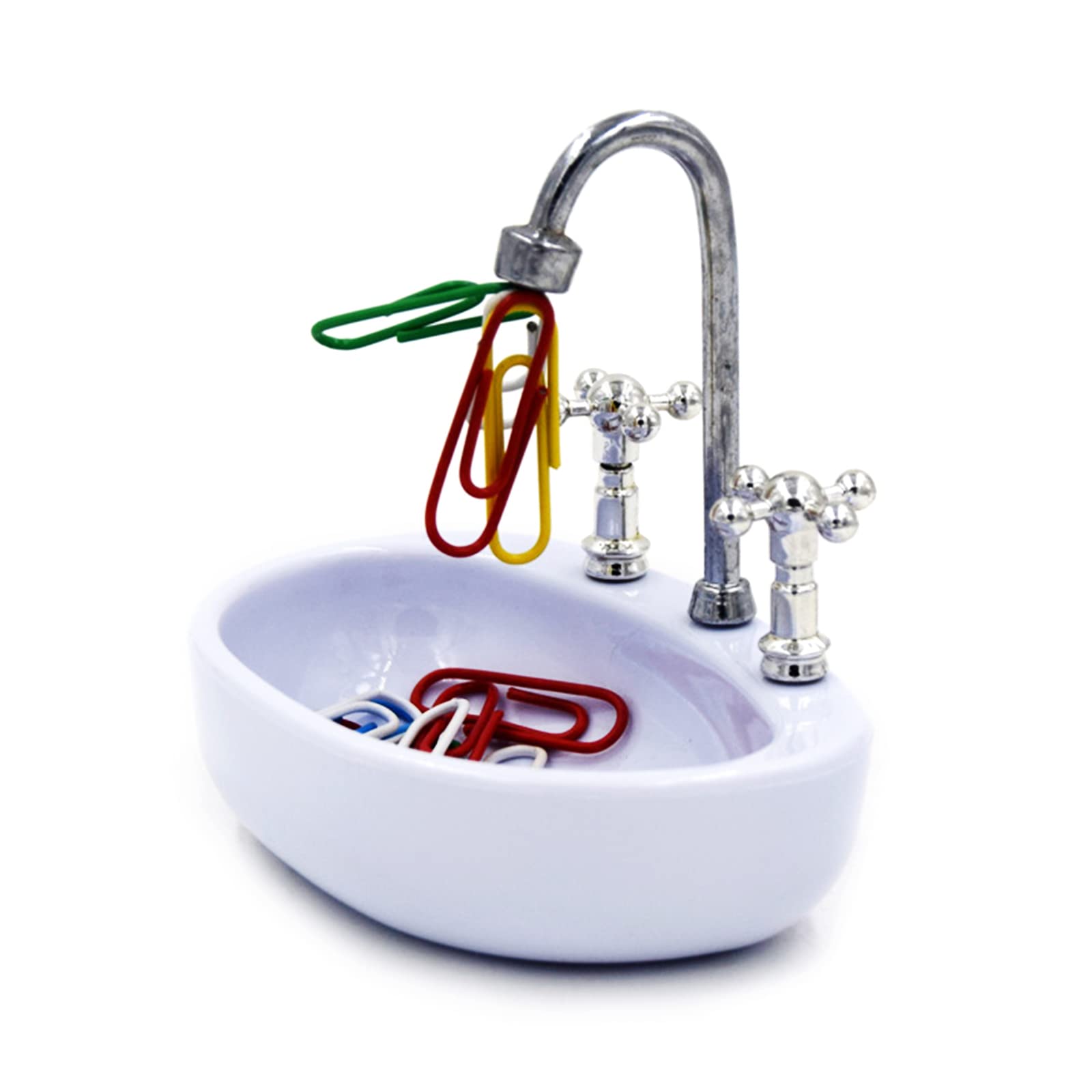 Magnetic Paper Clip Dispenser - Sink Faucet Design Organizer for Paperclips, Push Pins & Hair Clips | Cute Dollhouse Decor & Office Stationery Accessory | Perfect for Kitchen, Desk & Craft Room Organization