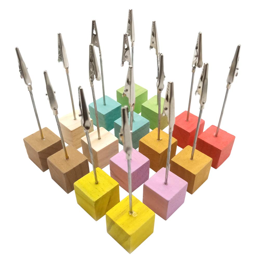 16 Pcs Wooden Table Number Place Card Holders with Alligator Clips - Elegant Wedding Reception Table Decor for Seating Arrangements, Party Favors, and Event Centerpieces