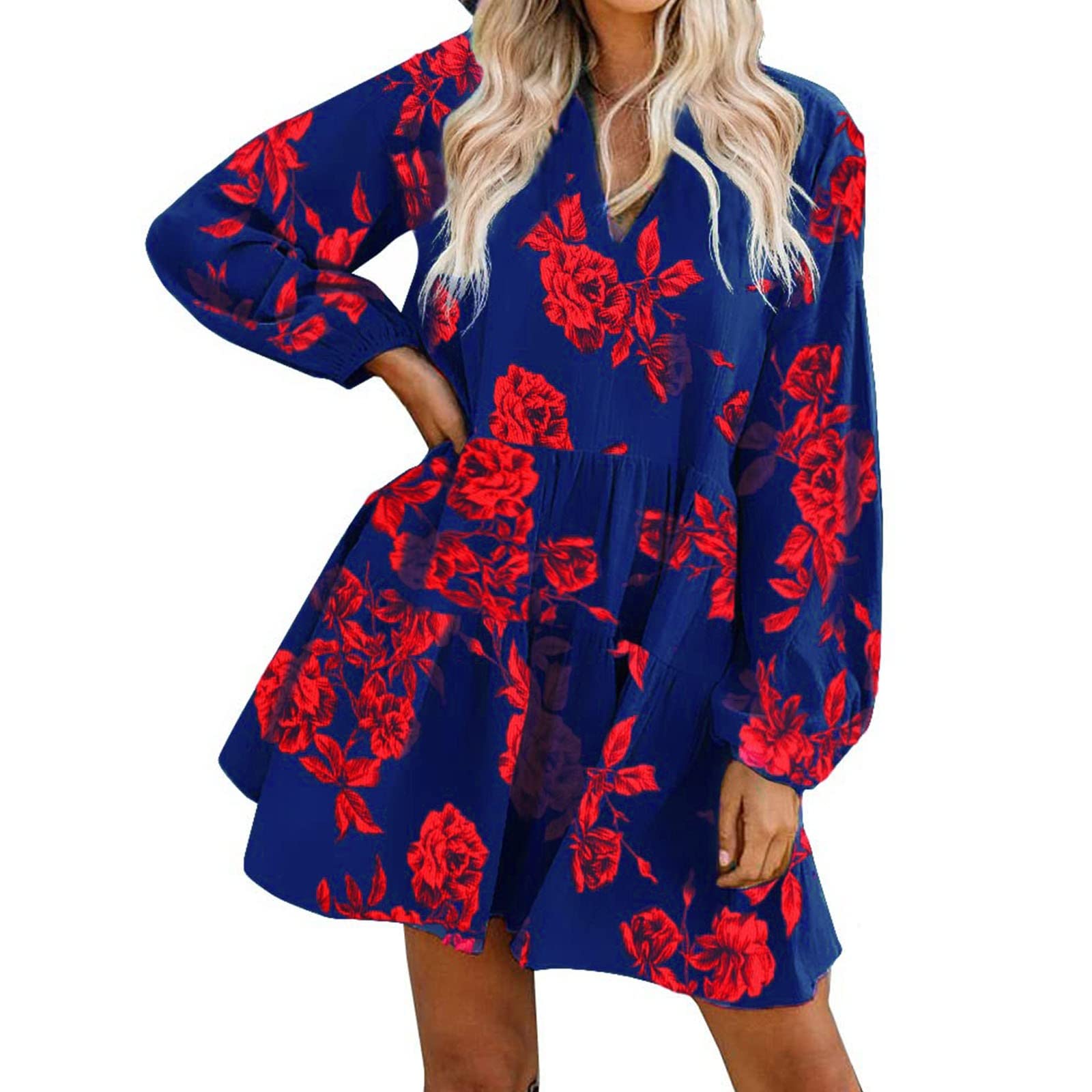 HHPP Women's Long Spring Dress - Cute Ruffle Swing Tunic Babydoll Dress for Casual, Cocktail & Party Wear | Flowy Summer Dress for Outing, Date Night & Special Occasions