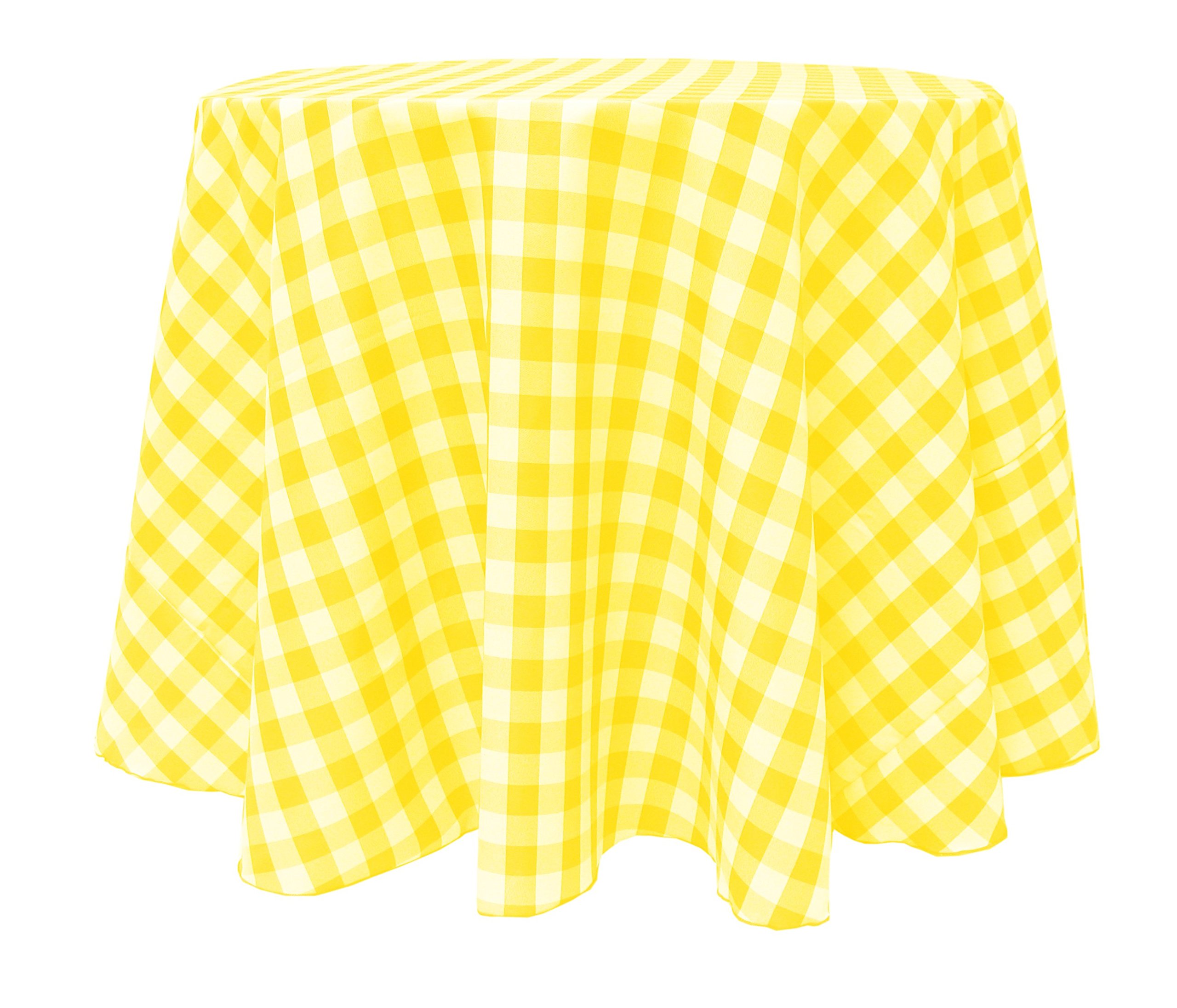 2-Pack 114-Inch Round Polyester Gingham Checkered Tablecloth - Lemon & White Classic Picnic Table Cover for Outdoor Dining, Parties & Home Decor