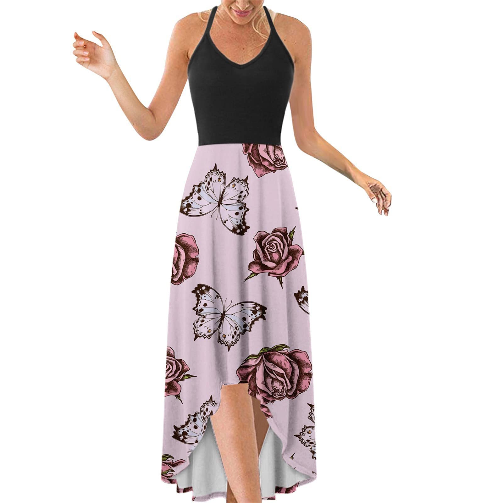 Elegant Women's Summer Halter Maxi Dress - V Neck Sleeveless Beach Party Dress for Casual & Formal Occasions | Perfect for Beach Vacations, Weddings, and Evening Parties