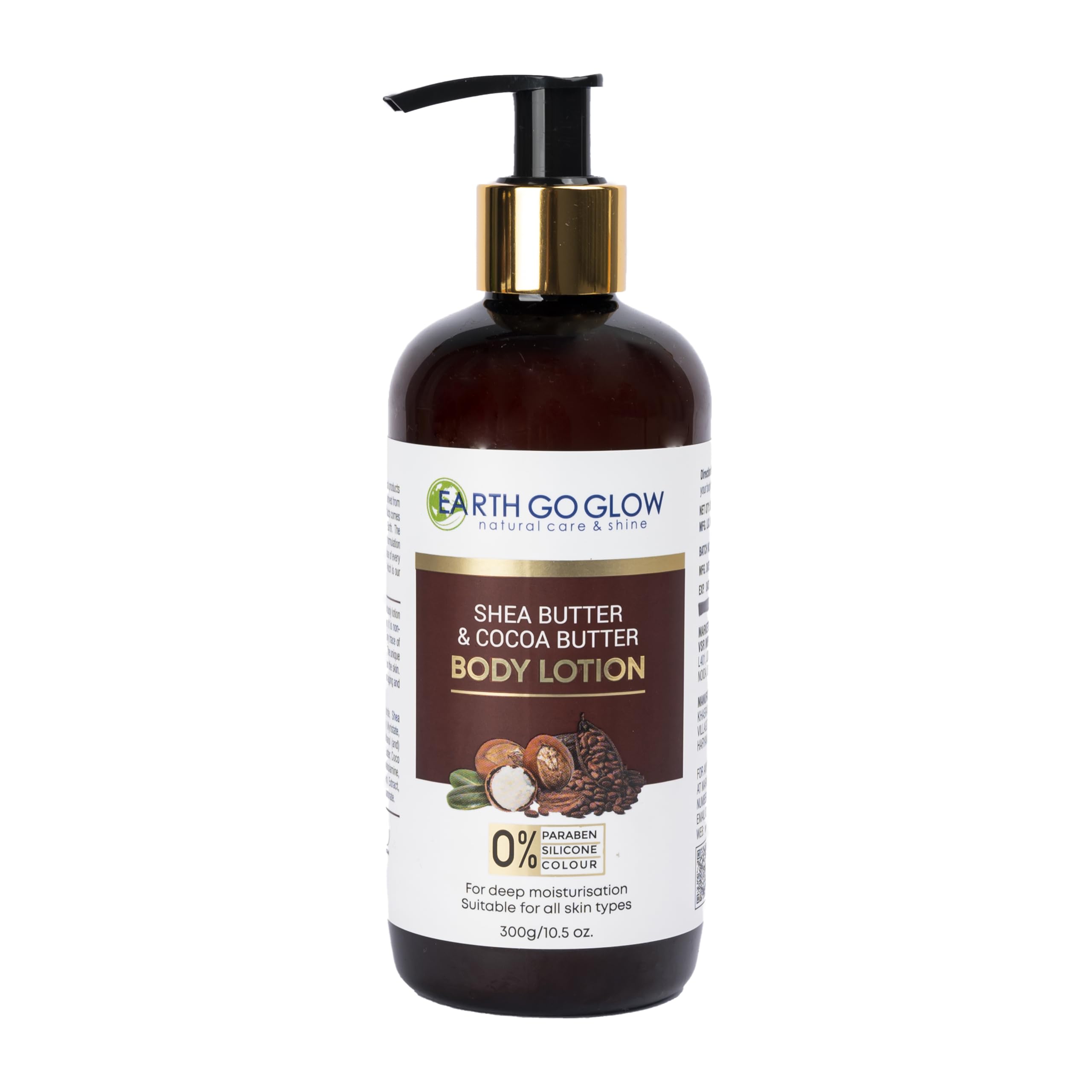 EARTHGOGLOW Shea Butter & Cocoa Butter Body Lotion - 100% Natural Deep Moisturizing Cream for Dry Skin | Paraben-Free, Silicone-Free & Dye-Free | 300ml | Perfect for Daily Hydration & Nighttime Skin Repair