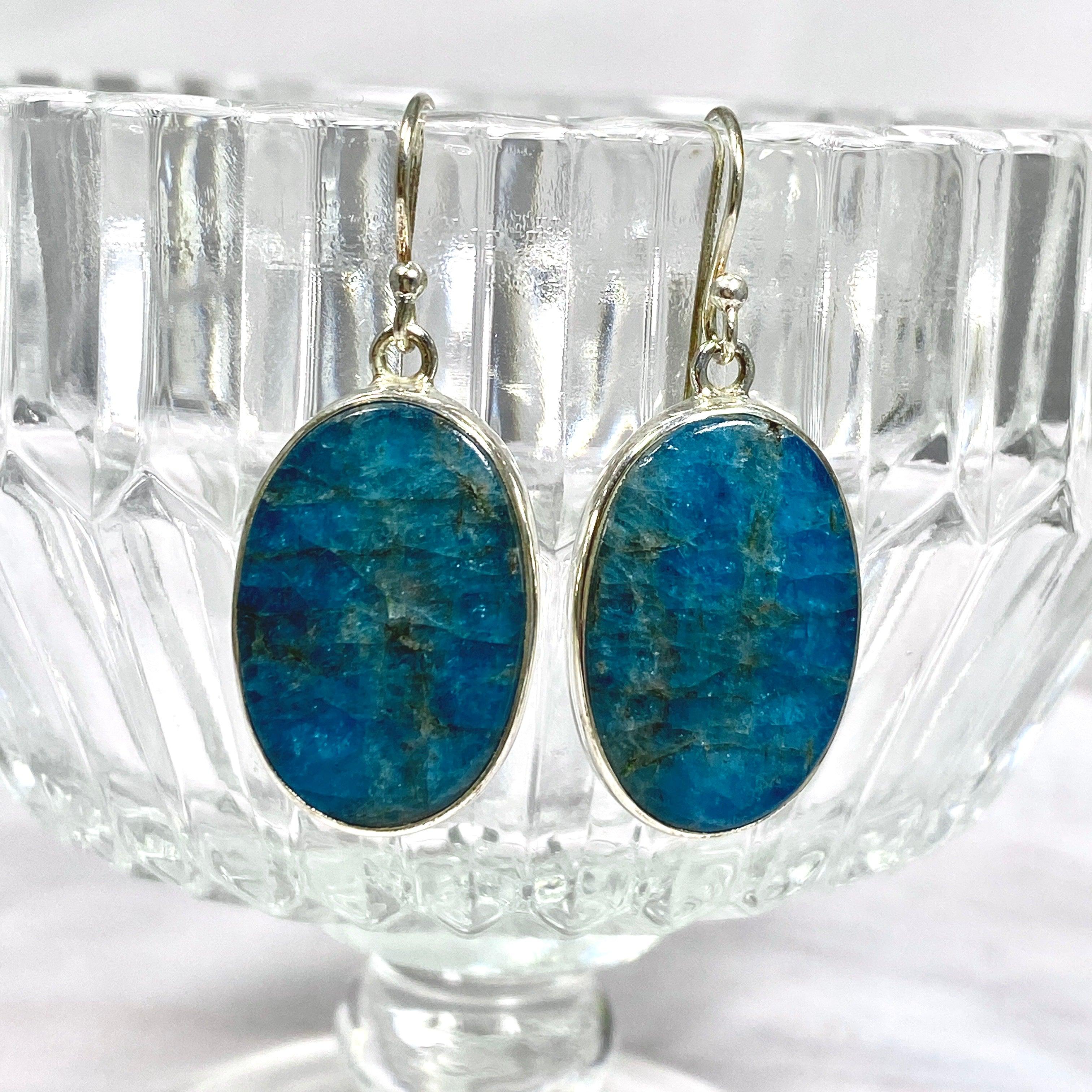 Blue Apatite Oval Earrings KEGJ1097 - Elegant Gemstone Jewelry for Women, Perfect for Parties & Special Occasions
