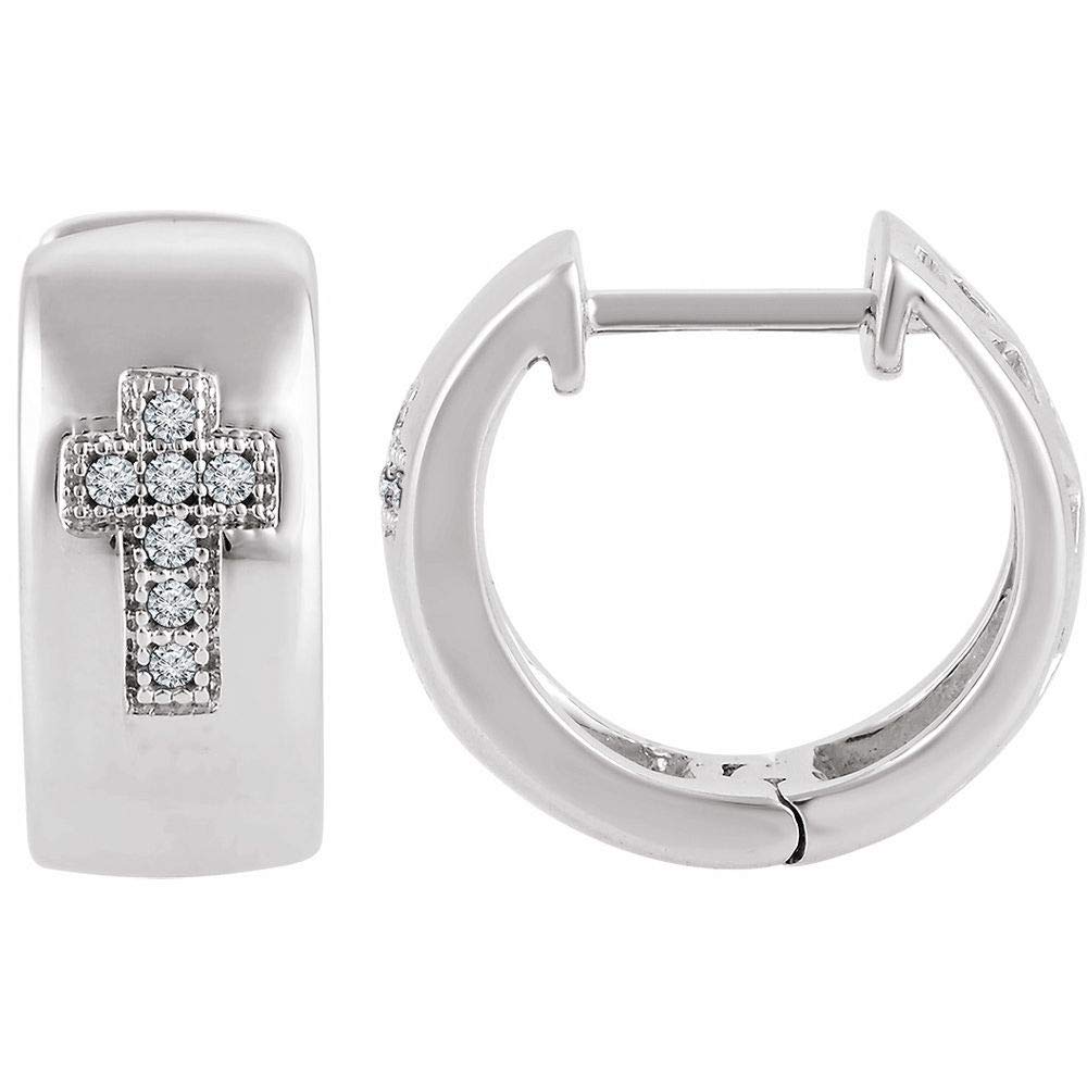 14K Sterling Silver Diamond Cross Hoop Earrings for Women - Elegant Religious Jewelry for Church, Weddings & Everyday Wear