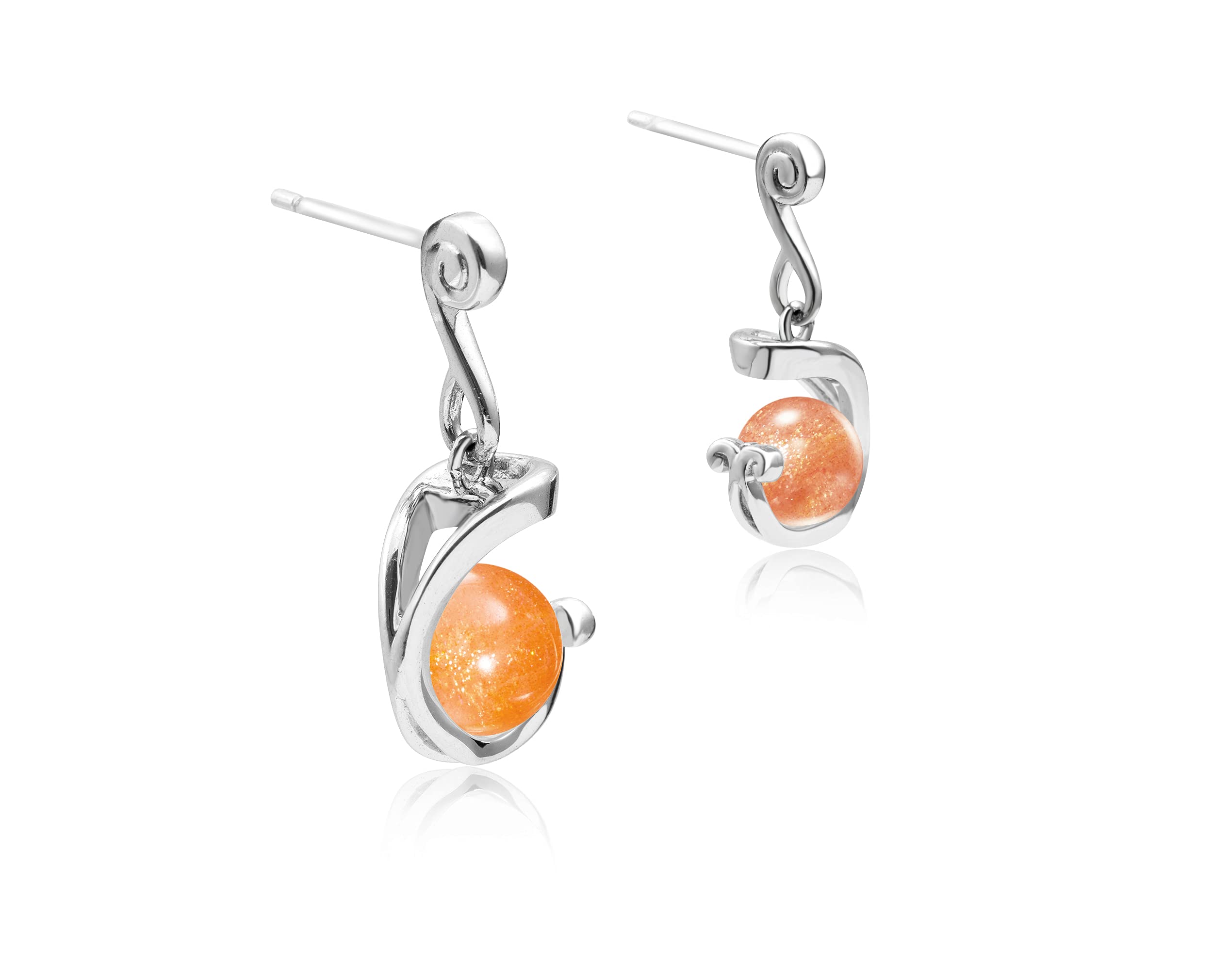 Oregon Sunstone Drop Dangle Earrings - Sterling Silver Ball Birthstone Jewelry for Women - Perfect for Everyday Wear, Office & Special Occasions
