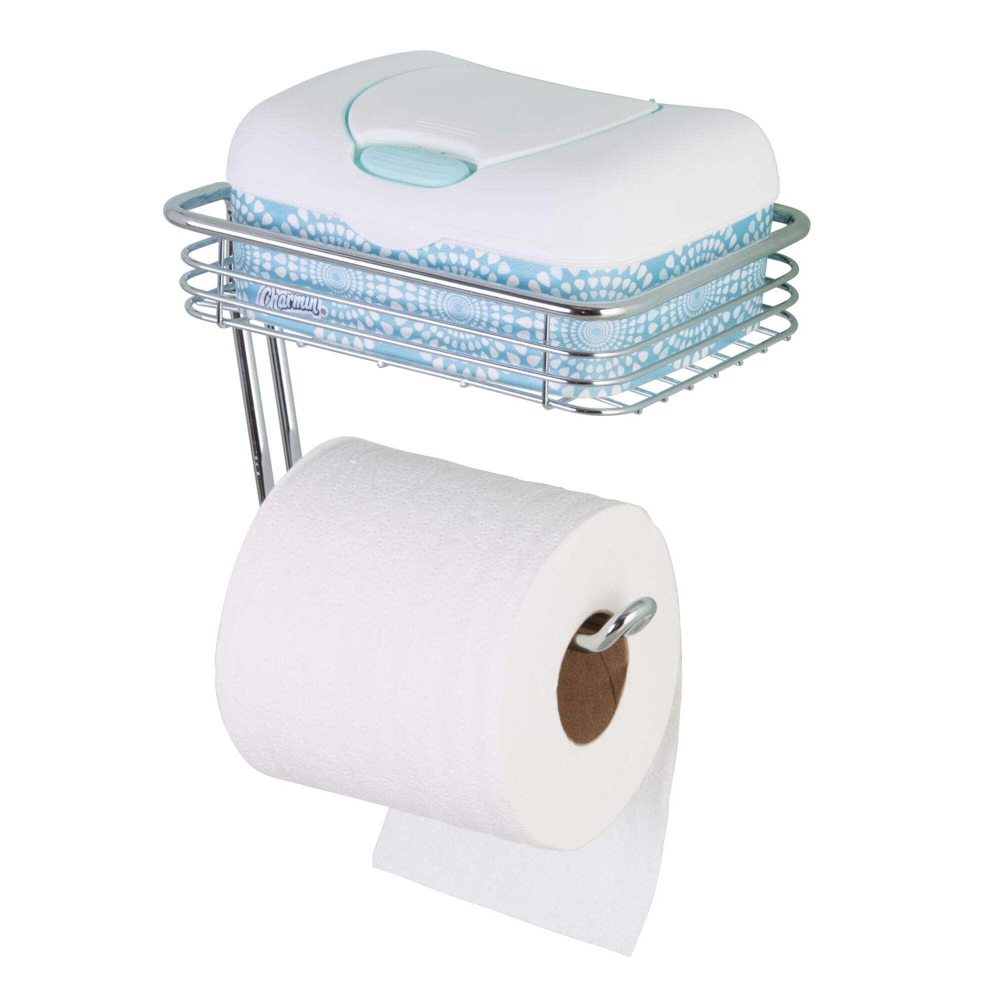 iDesign Classico Chrome Metal Wall Mount Toilet Paper Holder with Wire Shelf - 7.25