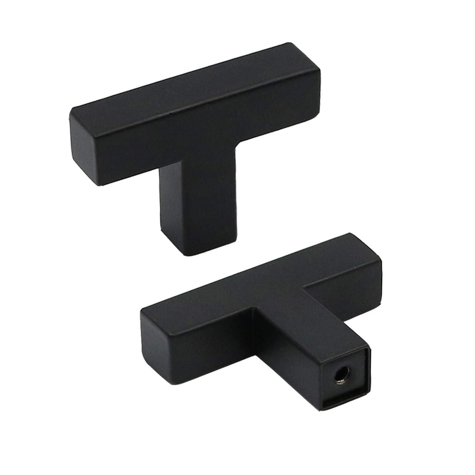 Goldenwarm 5-Pack Black Square T-Bar Cabinet Knobs - Stainless Steel Single Hole Drawer Pulls for Modern Kitchen & Bathroom Cabinets - Perfect for Cupboards, Dressers, and Furniture Hardware Upgrade
