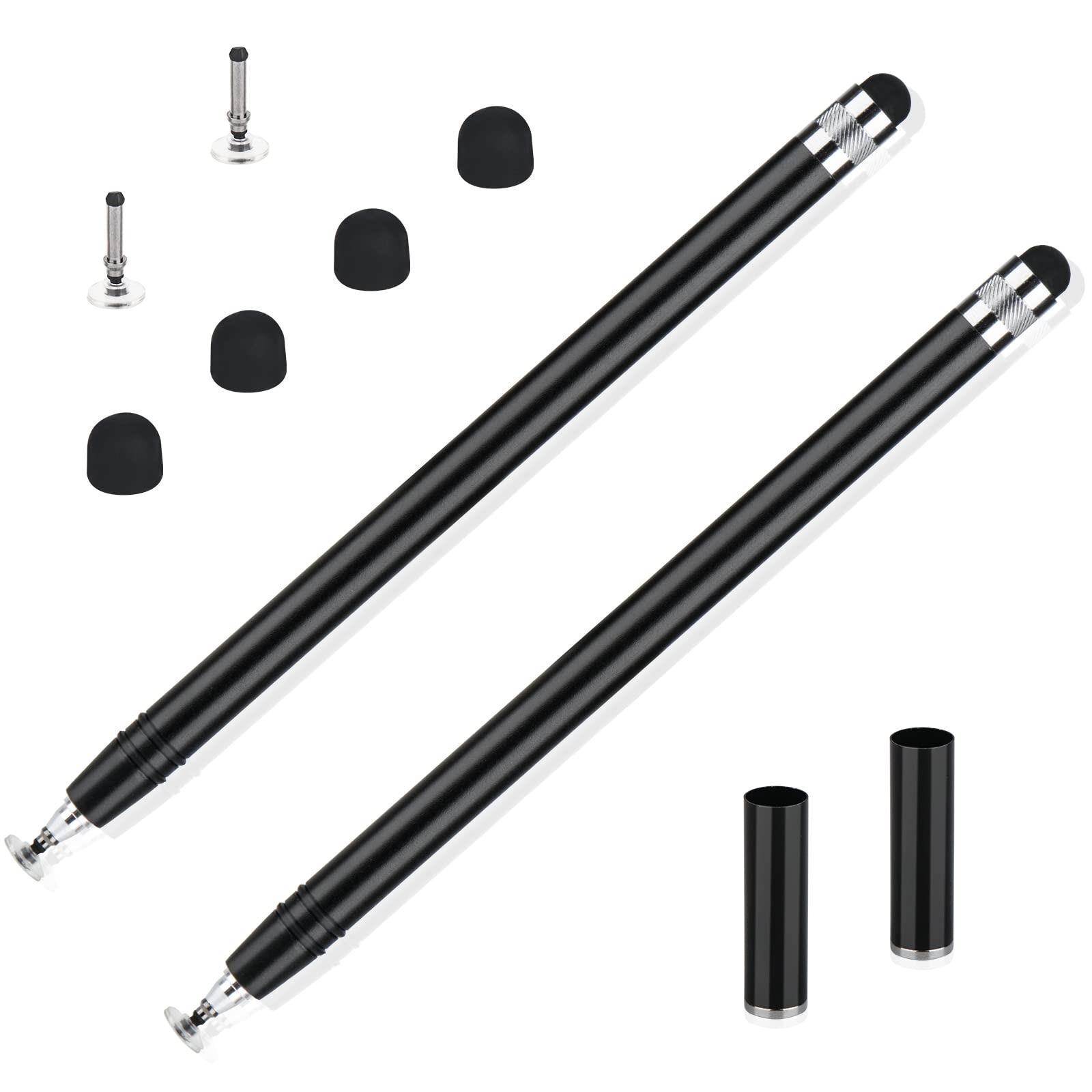 2-Pack Fine Point Stylus Pen for iPad, iPhone, Pro, Mini, Air & Android Devices - Universal Touch Screen Compatible with All Tablets & Smartphones - Black - Perfect for Drawing, Note-Taking & Digital Signatures