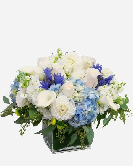 White & Blue Decorative Cube Set - Seasonal Home Decor for Christmas, Winter & Holiday Tabletop Display