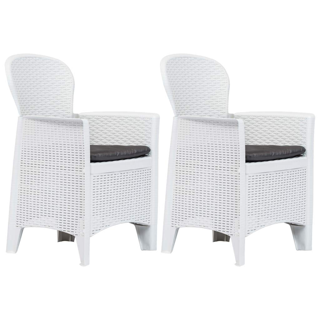 Beyamis 2-Piece Garden Chairs Set with Cushions - White Plastic Rattan-Look Outdoor Patio Furniture for Backyard, Poolside & Balcony Relaxation