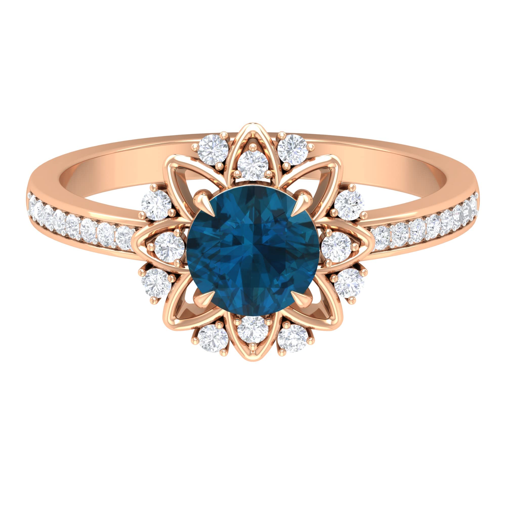 Certified London Blue Topaz & Diamond Floral Engagement Ring 1.75 Cttw | AAA Quality 14K Solid Gold Wedding Ring | Perfect for Proposals, Anniversaries & Special Occasions