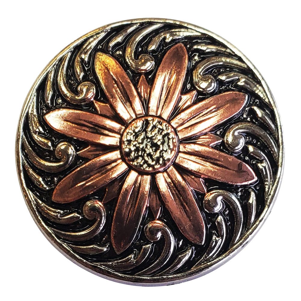 1 1/4 Inch Hilason Western Horse Headstall with Floral Screw Back Conchos - 2-Tone Silver & Brass Finishing Tack for Riding, Training & Show (Perfect for Western Rodeo & Trail Riding)