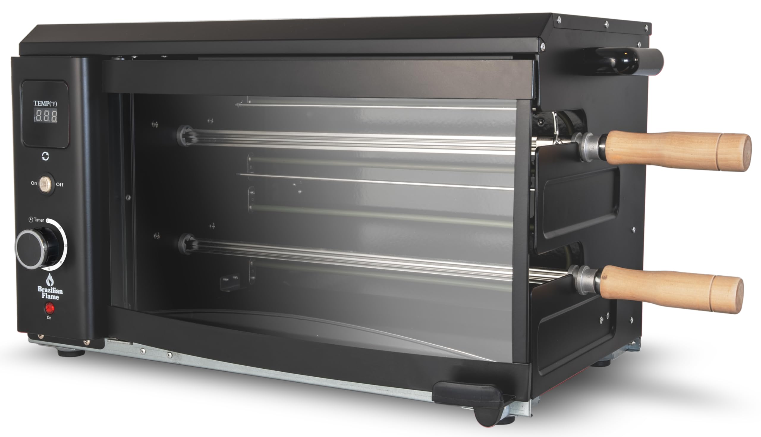 Electric Rotisserie Grill for Chicken, Steak & Fish - Brazilian Flame BBQ with 2 Auto-Rotating Skewers - Smoke-Free Indoor Grill for Apartments, Small Kitchens & Balcony BBQs - Perfect for Home Cooking, Parties & Brazilian-Style Barbecues