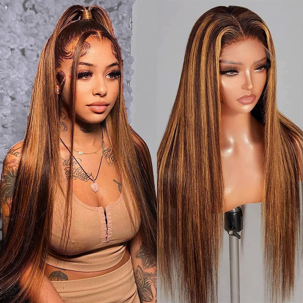 Flady Ombre Blonde #4/30 Human Hair Lace Front Wig - Glueless, Pre-Plucked with Baby Hair, 180% Density Straight HD Lace Frontal for Black Women | Perfect for Daily Wear, Cosplay, and Special Occasions