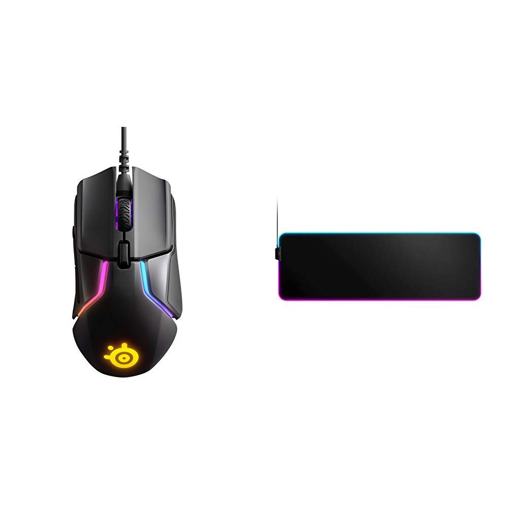 SteelSeries Rival 600 Wired Gaming Mouse with 7 Programmable Buttons & QcK Prism RGB Gaming Mouse Pad - Dual Zone RGB Lighting for PC, Mac, PS4, Xbox - Perfect for FPS, MOBA, and Esports Gaming