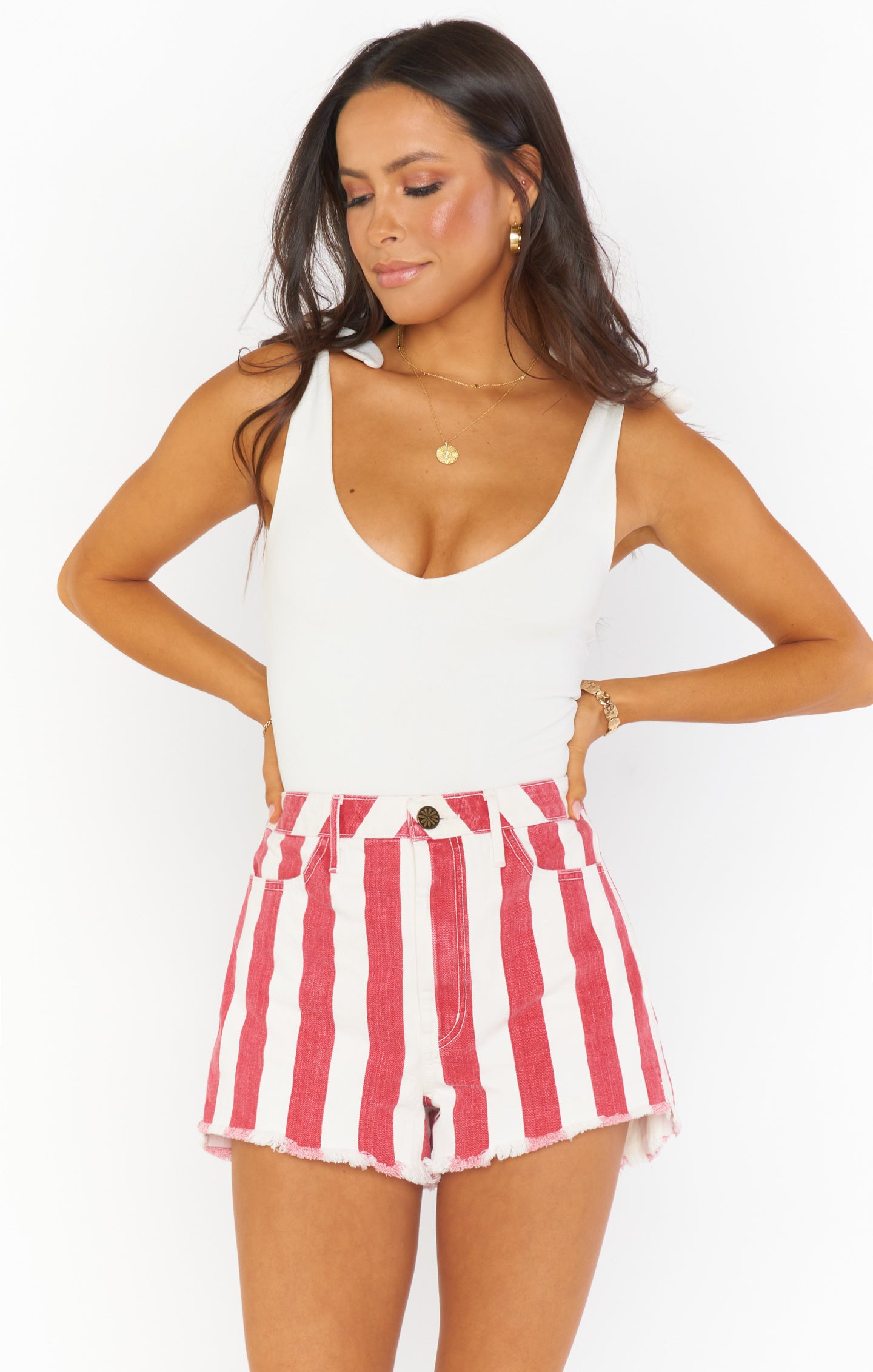 Arizona High Waisted Shorts for Women - Candy Stripe Summer Casual Shorts | Perfect for Beach, Vacation, and Outdoor Activities