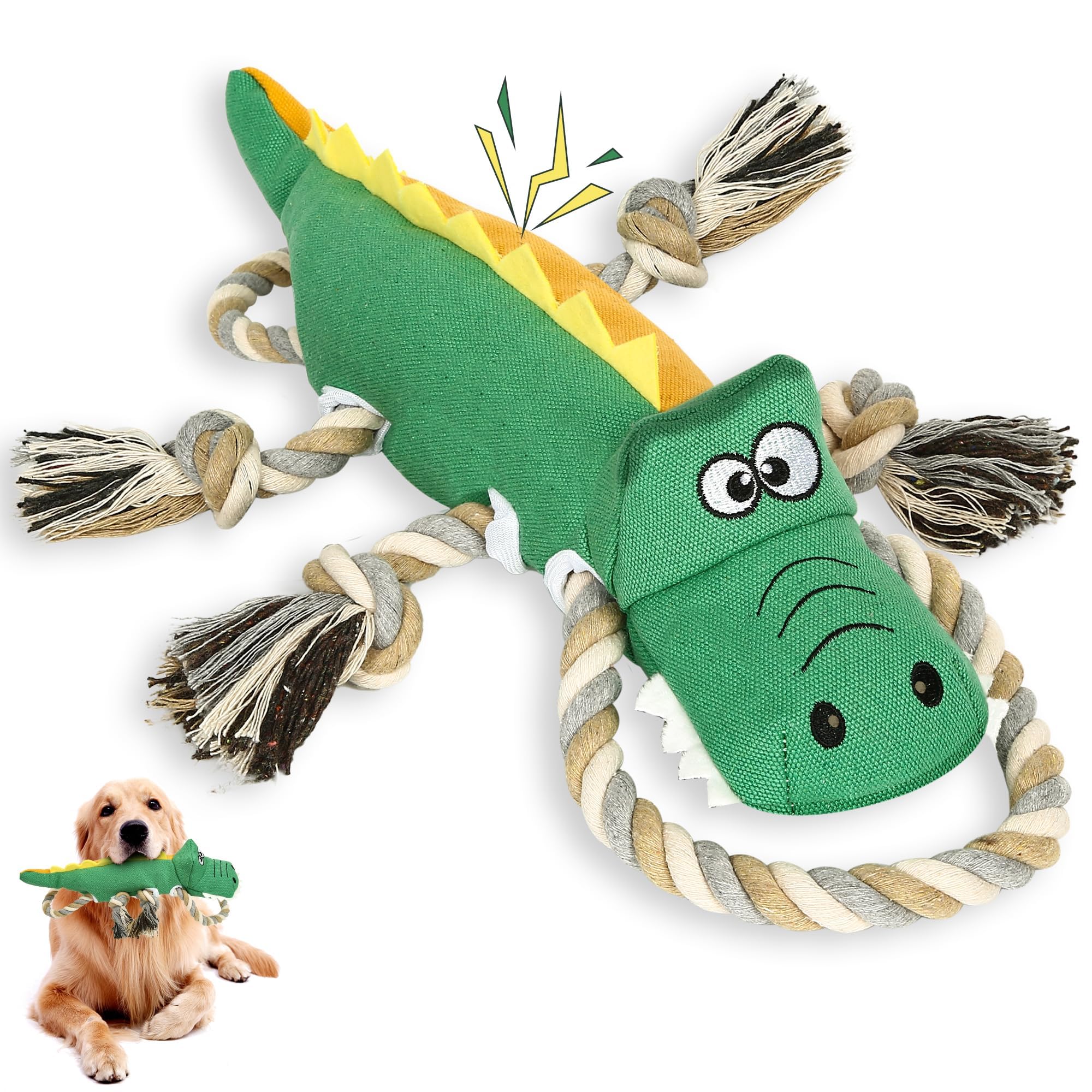 IOKHEIRA Indestructible Dog Toys for Aggressive Chewers - Durable Chew Toys for Large Dogs & Big Breeds, Tough Crocodile-Shaped Toy for Playtime & Training
