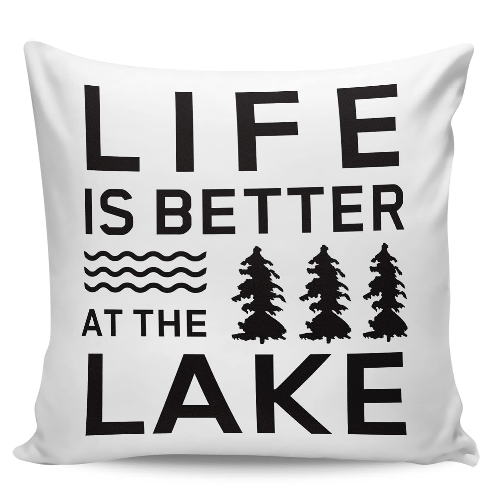 Lake and Bushes Decorative Throw Pillow - Super Soft 18x18 Inch Canvas Pillow Cover for Couch, Bed, Sofa, Car & Outdoor Furniture - Perfect for Lakeside Cabins, Patio Chairs and Cozy Home Decor (Life is Better at The Lake)