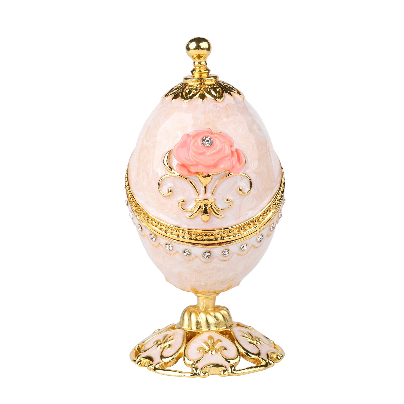 Easter Egg Trinket Box - Hinged Enameled Flower Jewelry Storage Box | Classic Metal Craft Gift for Home Decor & Easter Celebration (White) | Perfect for Easter Gifts, Jewelry Organization, and Home Display