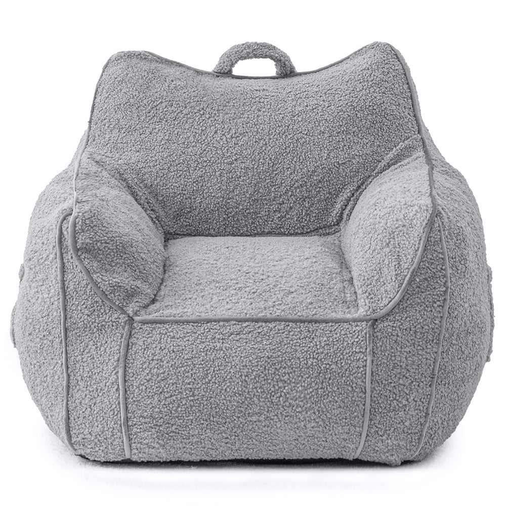 MAXYOYO Kids Sherpa Bean Bag Chair - Soft & Cozy Bean Bag Couch with Decorative Edges for Children's Room, Nursery or Playroom (Grey) - Perfect for Reading, Gaming & Relaxing