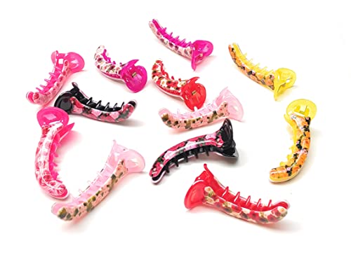 Colorful Floral Banana Hair Clips for Women & Kids - Pack of 5 Fashionable Printed Claw Clincher Combs - Perfect for School, Parties & Daily Styling