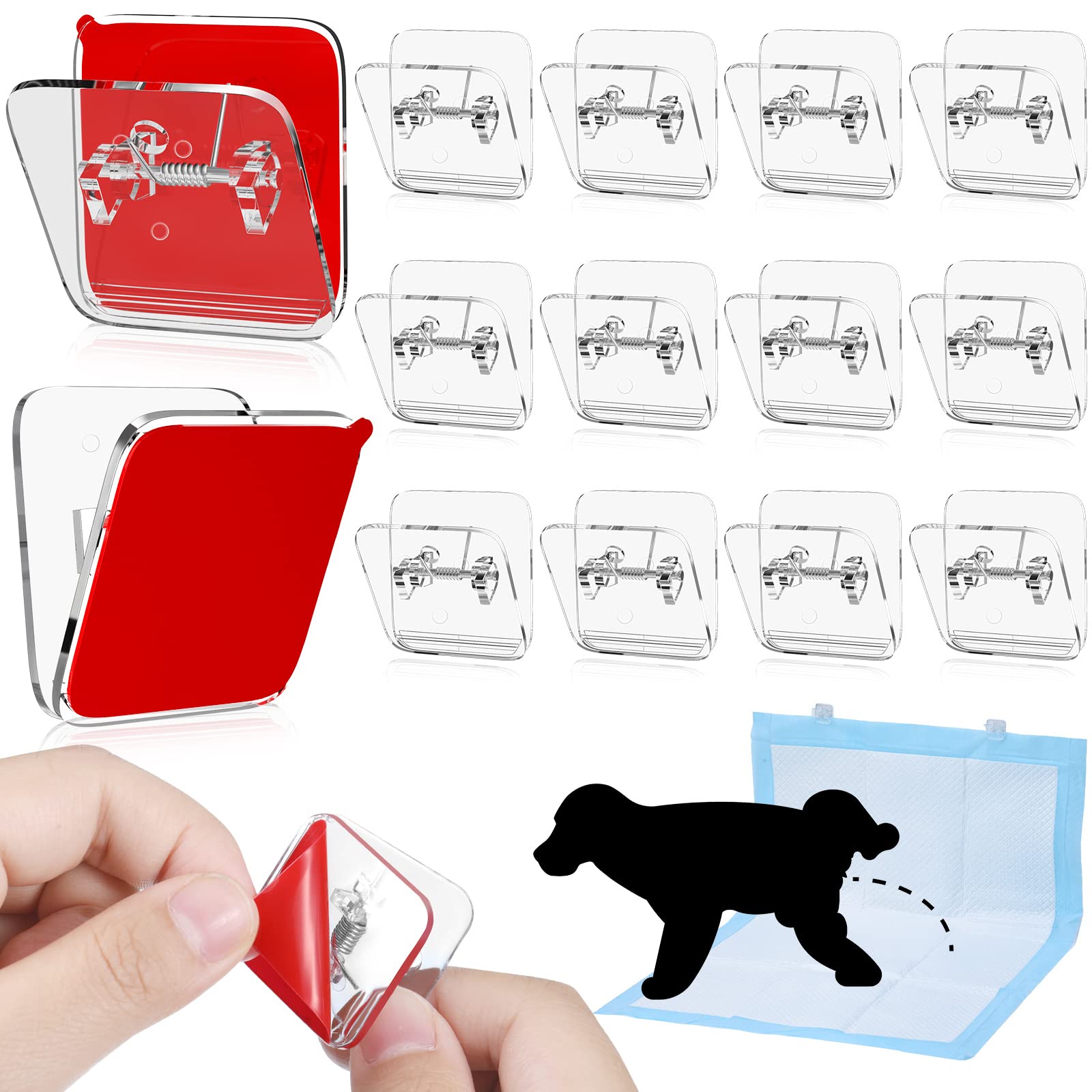 12 Pcs Transparent Adhesive Wall Clips for Dog Pee Pads - Strong Sticky Holders for Potty Training Pads - Includes 6 Extra Adhesive Strips - Perfect for Puppy Training, Small Dogs & Pet Accidents in Homes or Apartments