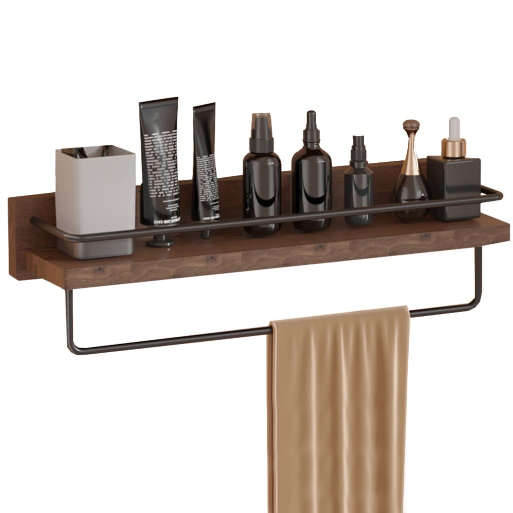Floating Wall Mounted Bathroom Shelves with Towel Bar - 24 Inch Wooden Shelf for Bathroom, Bedroom, Living Room & Kitchen Storage - Perfect for Organizing Towels, Decor & Essentials