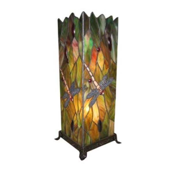 Green Dragonfly Large Square Tiffany Stained Glass Lamp - Perfect for Living Room, Bedroom & Office Decor