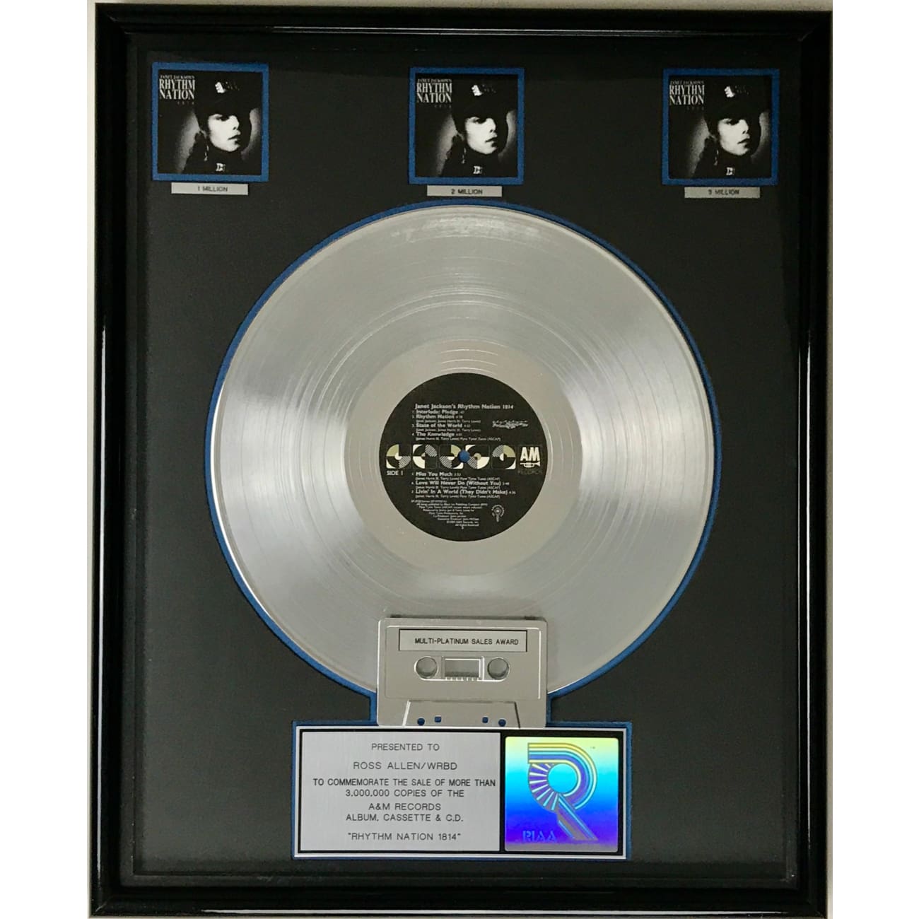 Janet Jackson Rhythm Nation 3x Multi Platinum LP Award - RIAA Certified Music Record for Collectors & Fans - Perfect for Display in Home, Office or Music Studio