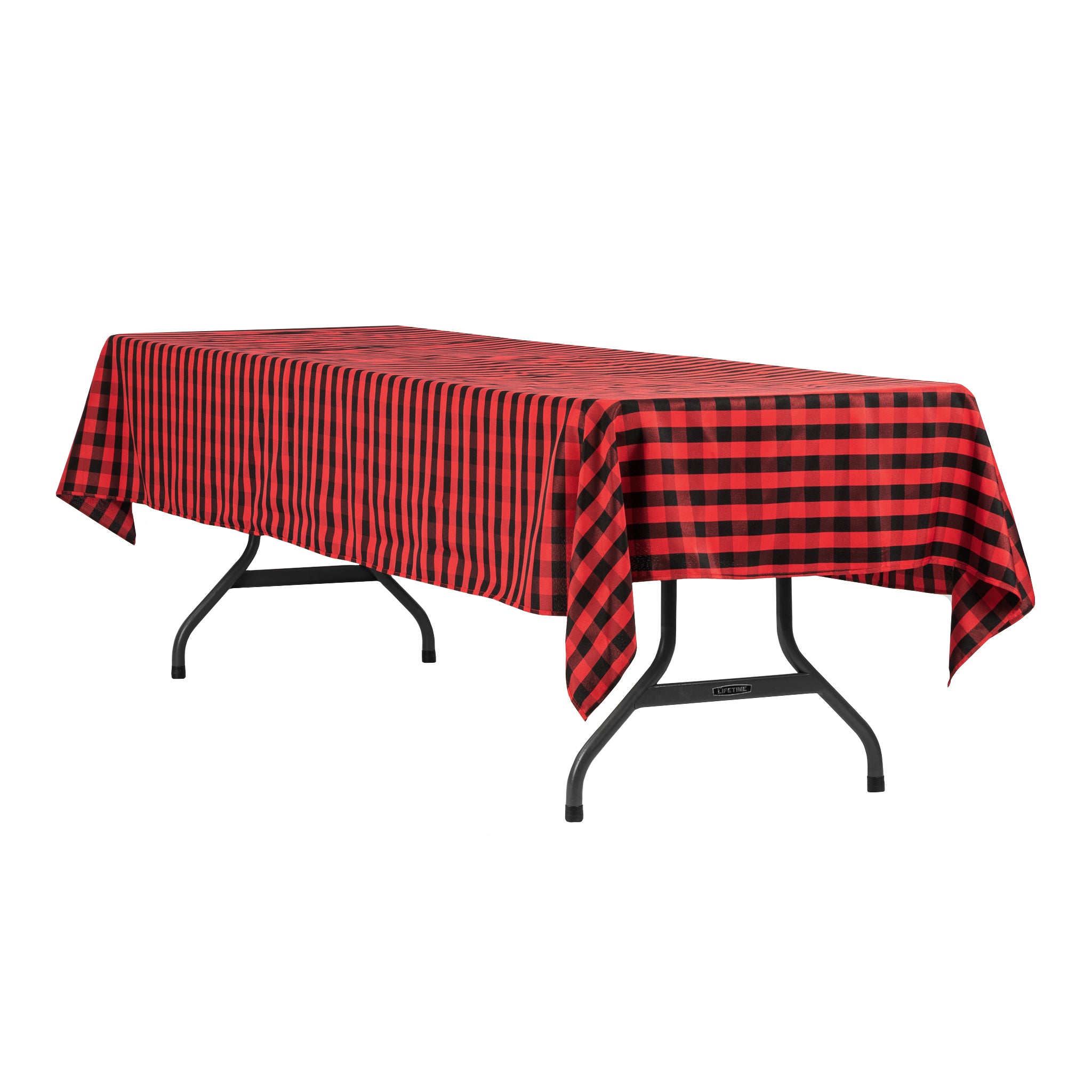 Buffalo Plaid Checkered Rectangular Polyester Tablecloth 60x120 Inches - Black & Red - Perfect for Holiday Dining, Picnics, and Farmhouse Decor
