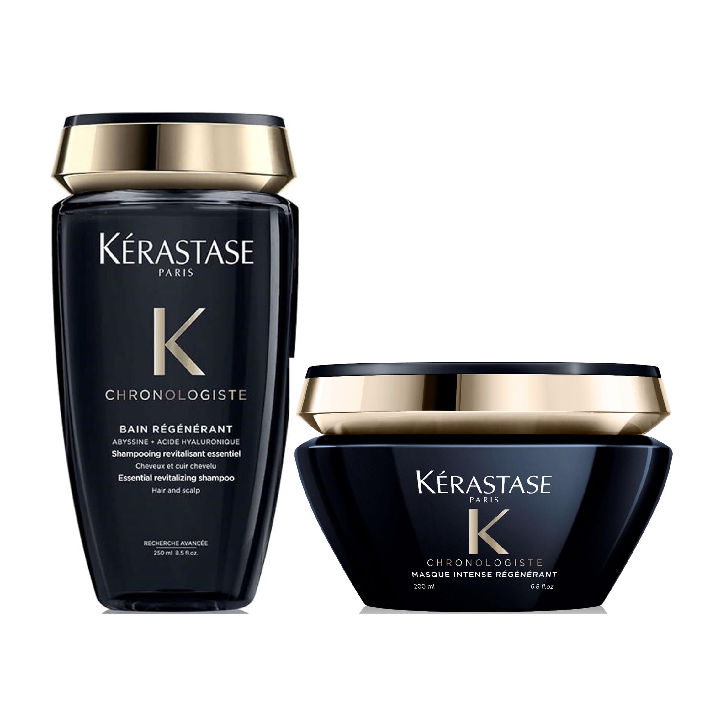 Kerastase Chronologiste Regenerating Shampoo and Hair Mask Set - Hyaluronic Acid & Vitamin E Treatment for Dry, Brittle, Damaged Hair - Revitalizes Scalp & Restores Shine - Perfect for Salon-Quality Hair Care at Home