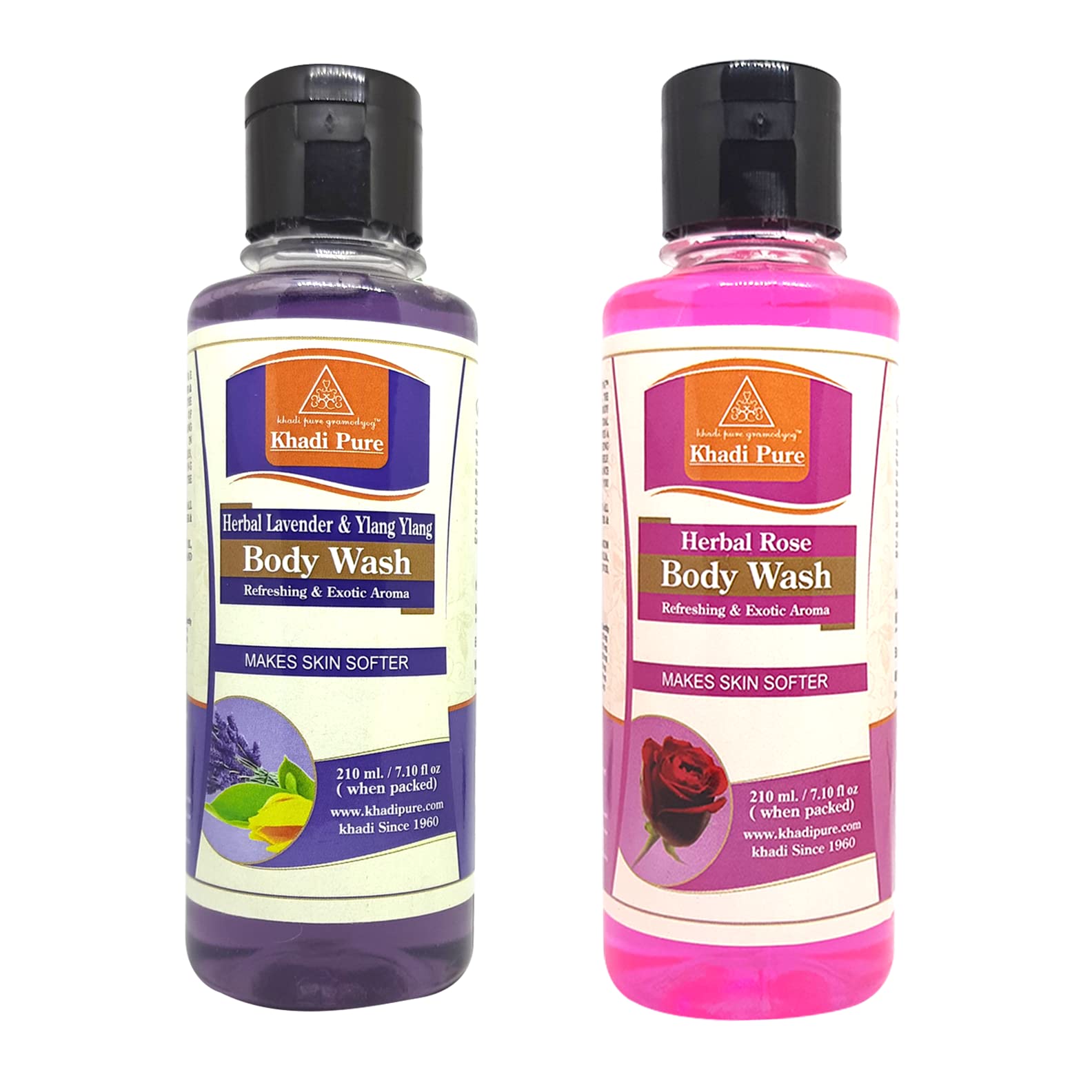Khadi Pure Lavender Ylang Ylang & Rose Body Wash for Women & Men - 210ml (Pack of 2) - Natural Aromatherapy Shower Gel for Relaxation & Stress Relief - Perfect for Spa Day & Self Care Routine