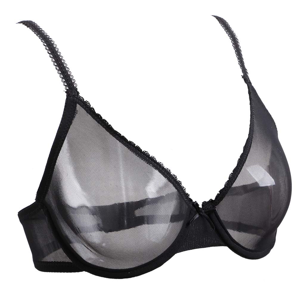 Sheer Mesh Bra for Women - See Through Unlined Lace Bralette, Non Padded Transparent Underwear for Sensual Wear & Special Occasions